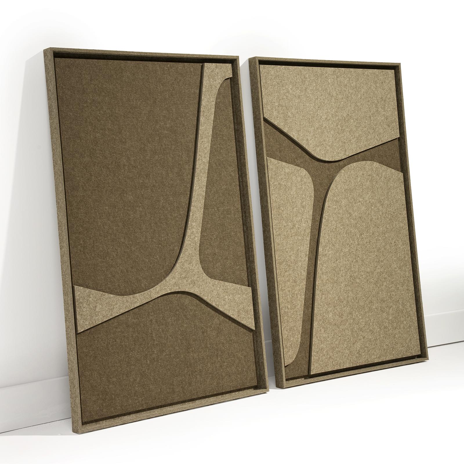Acoustic wall art Serene Olive Mist - sound-absorbing 3D felt wall panel, 2-piece set in interieur
