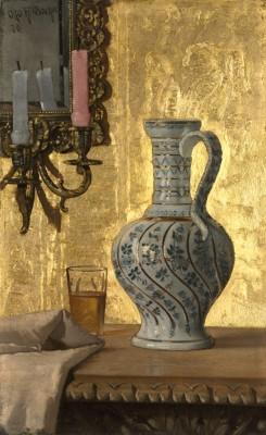 Pitcher and a glass on a table in sunlight - artwork in frame preview