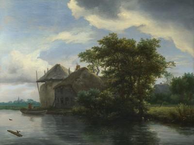 River landscape in soft light - artwork in frame preview