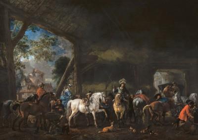 The stable outdoor scene in varied tones