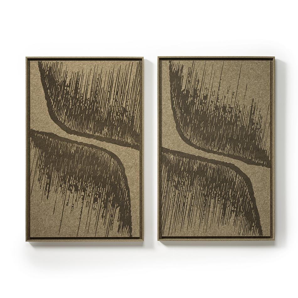 Two FeltArt Botany Olive Mist panels in a contemporary interior — size L, view 1 of 3