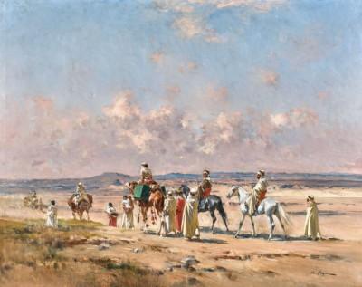 A caravan crossing the desert landscape