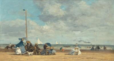 Beach at trouville by eugène boudin