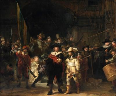 Lowkey outdoor scene inspired by rembrandt’s night watch