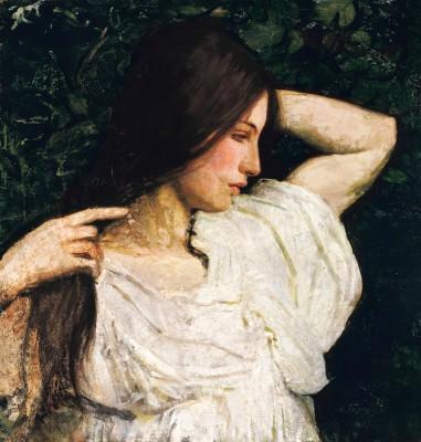 Girl arranging her hair in an outdoor scene - artwork in frame preview