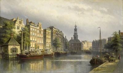 Outdoor scene of het singel te amsterdam naar de munt gezien - artwork in frame preview