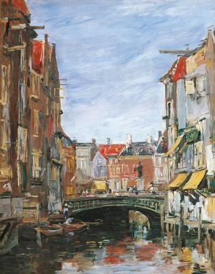 La place dordrecht by eugène boudin in soft yellow tones