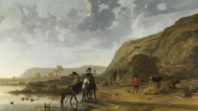 Rivierlandschap met ruiters outdoor scene