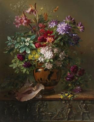 Still life with flowers in a greek vase - artwork in frame preview