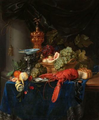 Still life with a golden goblet by the garden - artwork in frame preview