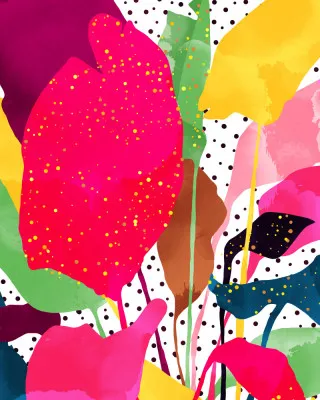 Modern botanical vertical illustration in pink hues