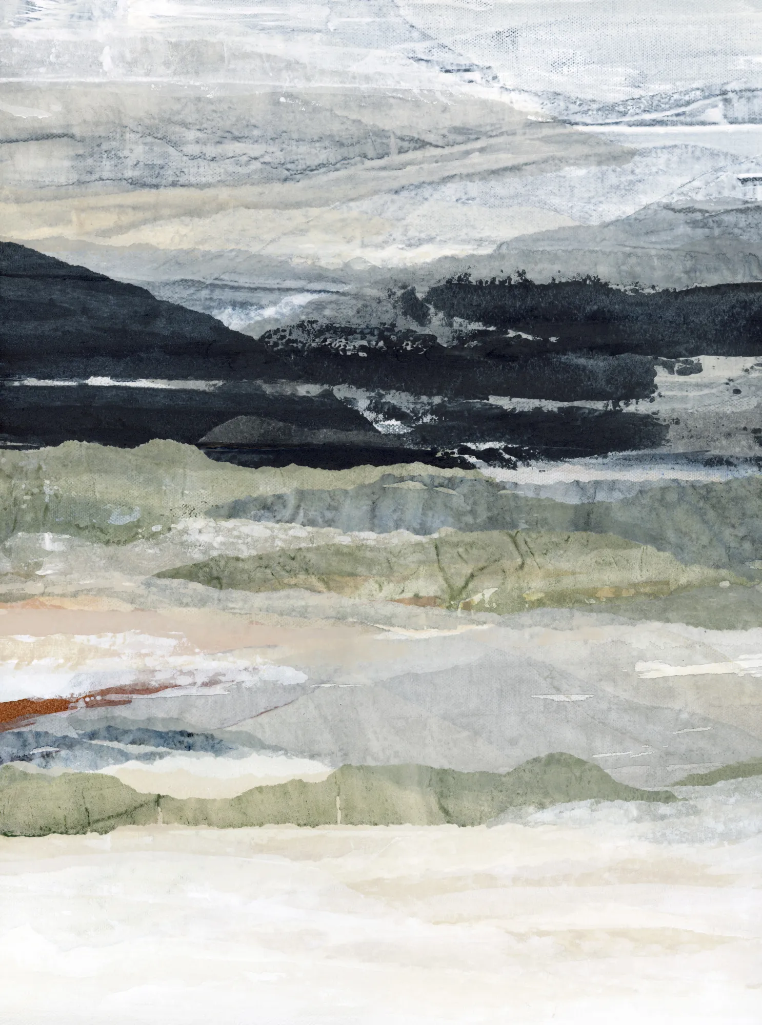 Winter's end landscape in textured collage