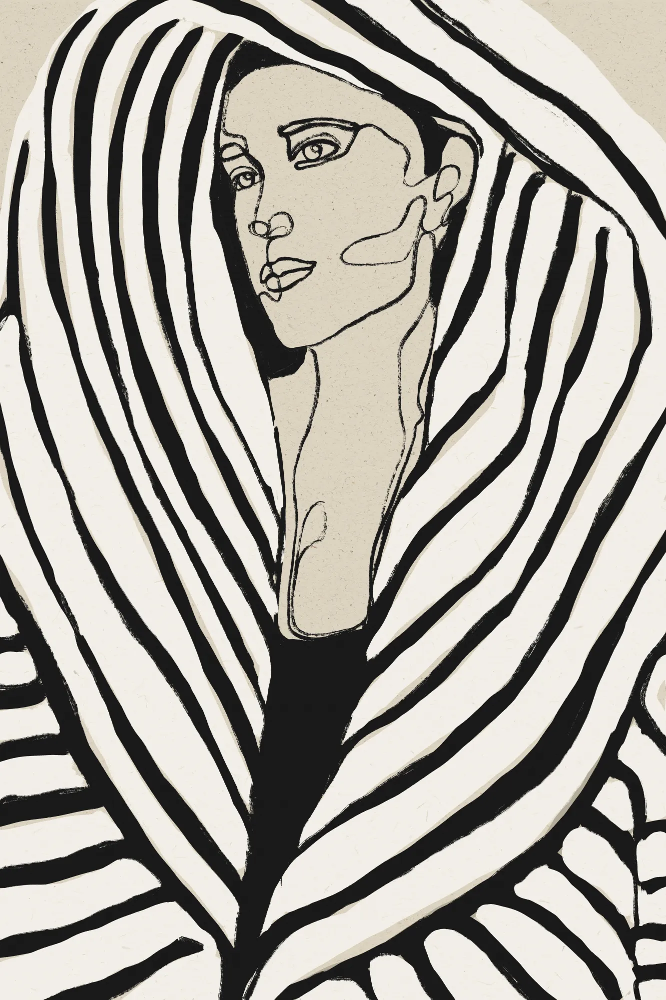 Striped elegance portrait in monochrome lines