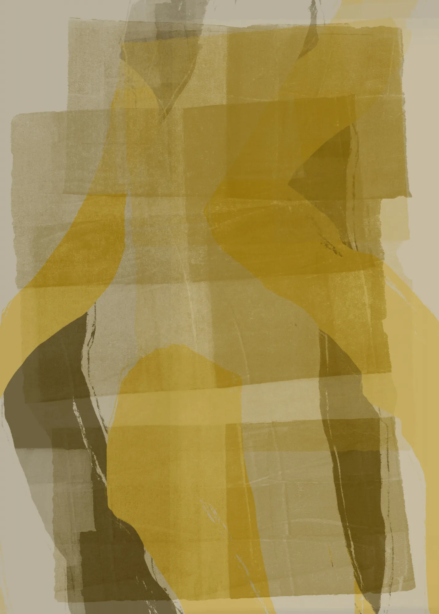 Abstract organic shapes in mustard and brown lines