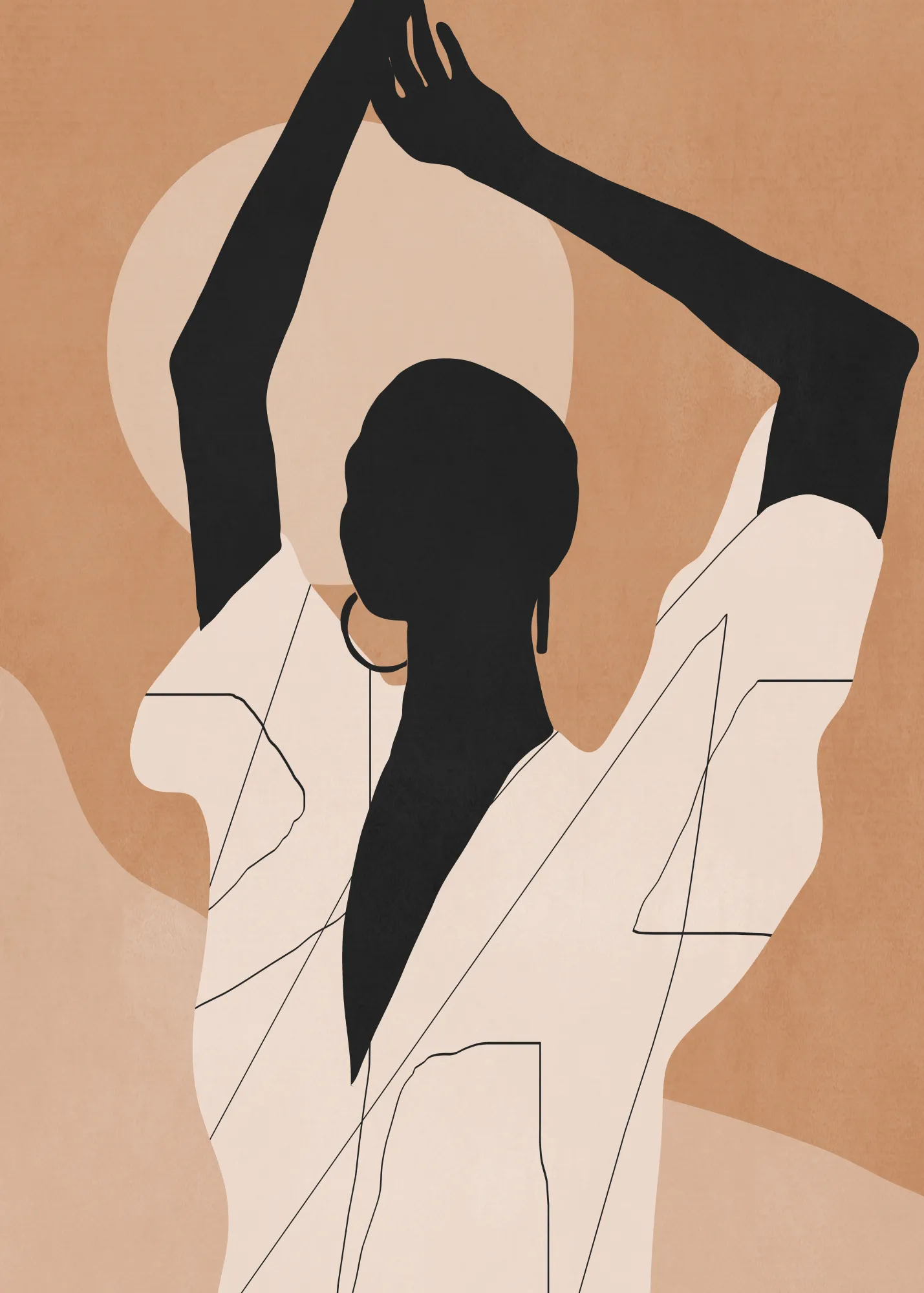 Minimal abstract art sunset girl portrait