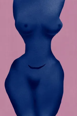 Blue and pink silhouette of a nude figure