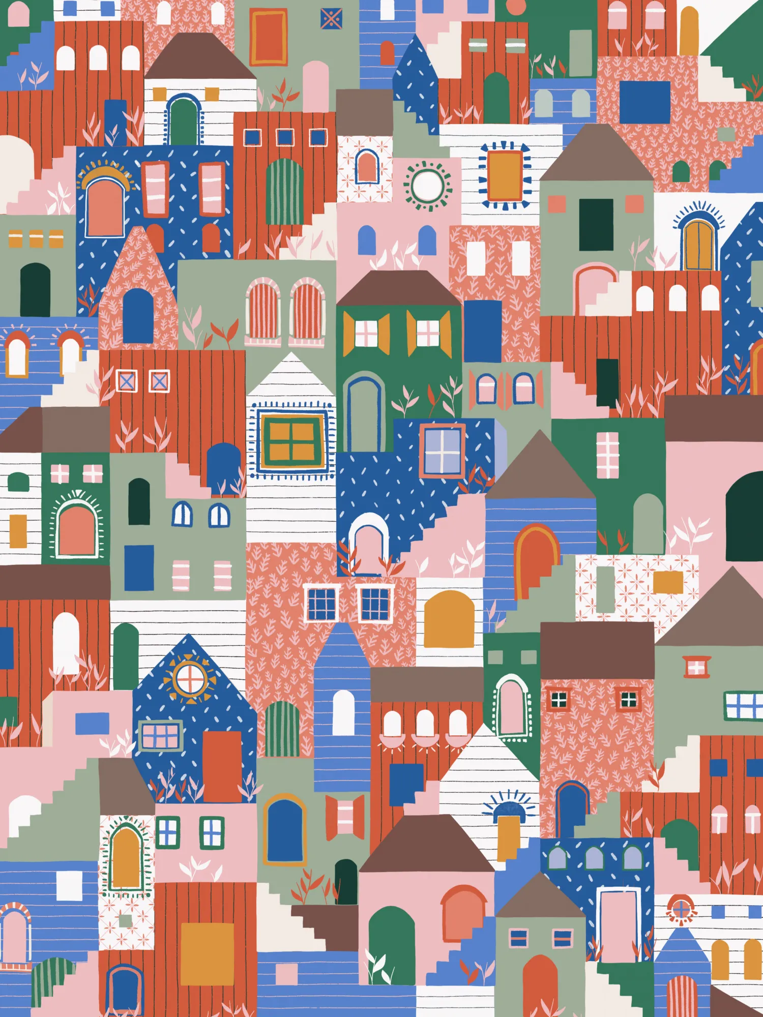 Stack houses vertical illustration by ceyda alasar