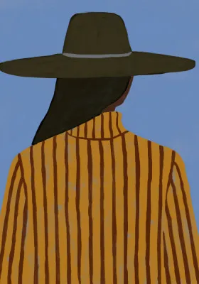 Modern woman with hat vertical illustration
