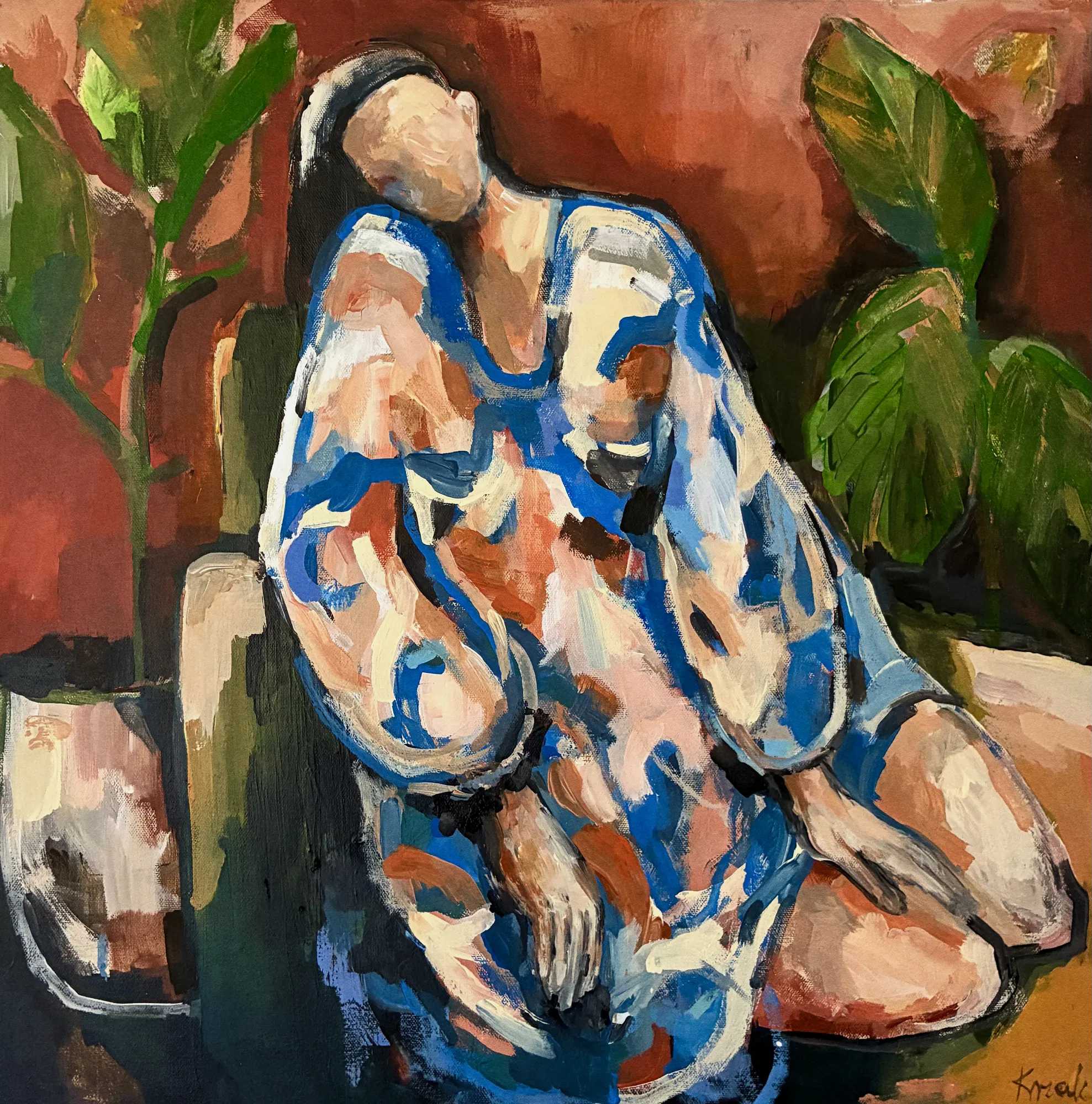 Alice in a garden of blues and greens