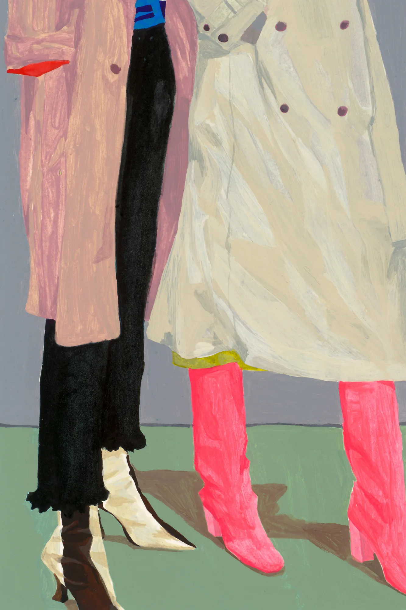 Siblings in red and pink fashion illustration