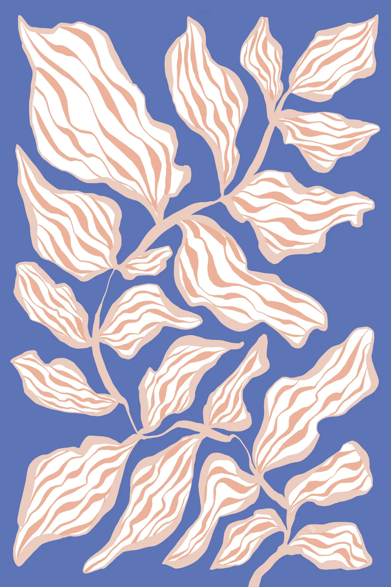 Abstract leaf pattern in blue and beige