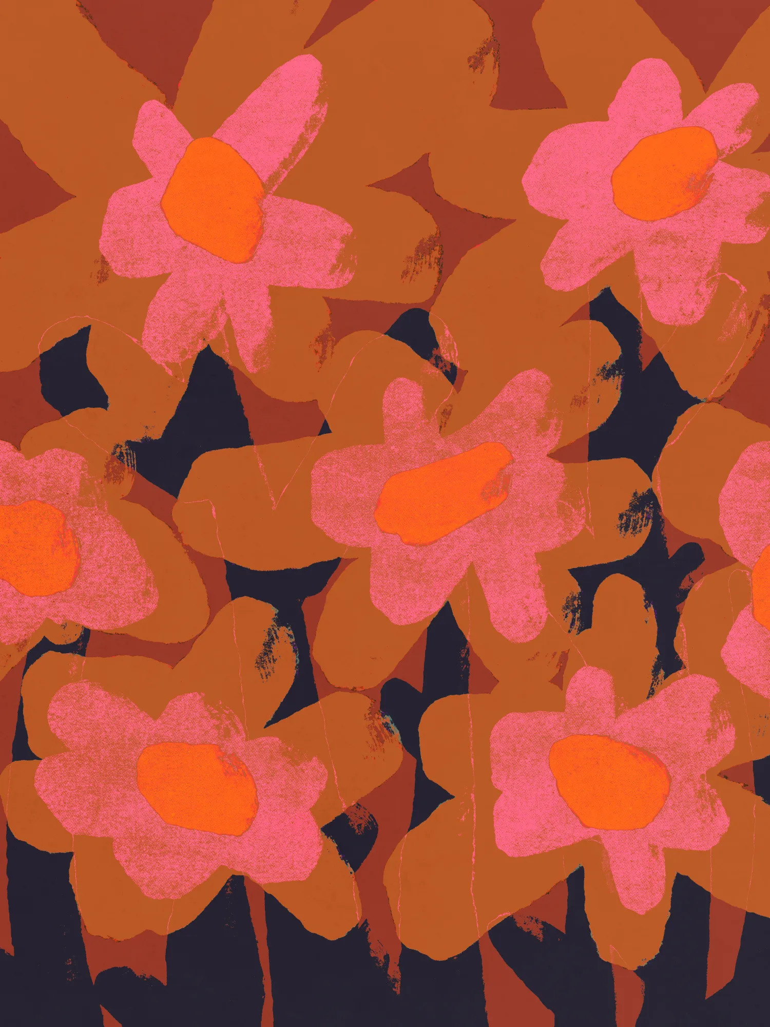 Vibrant blooms in mid-century style
