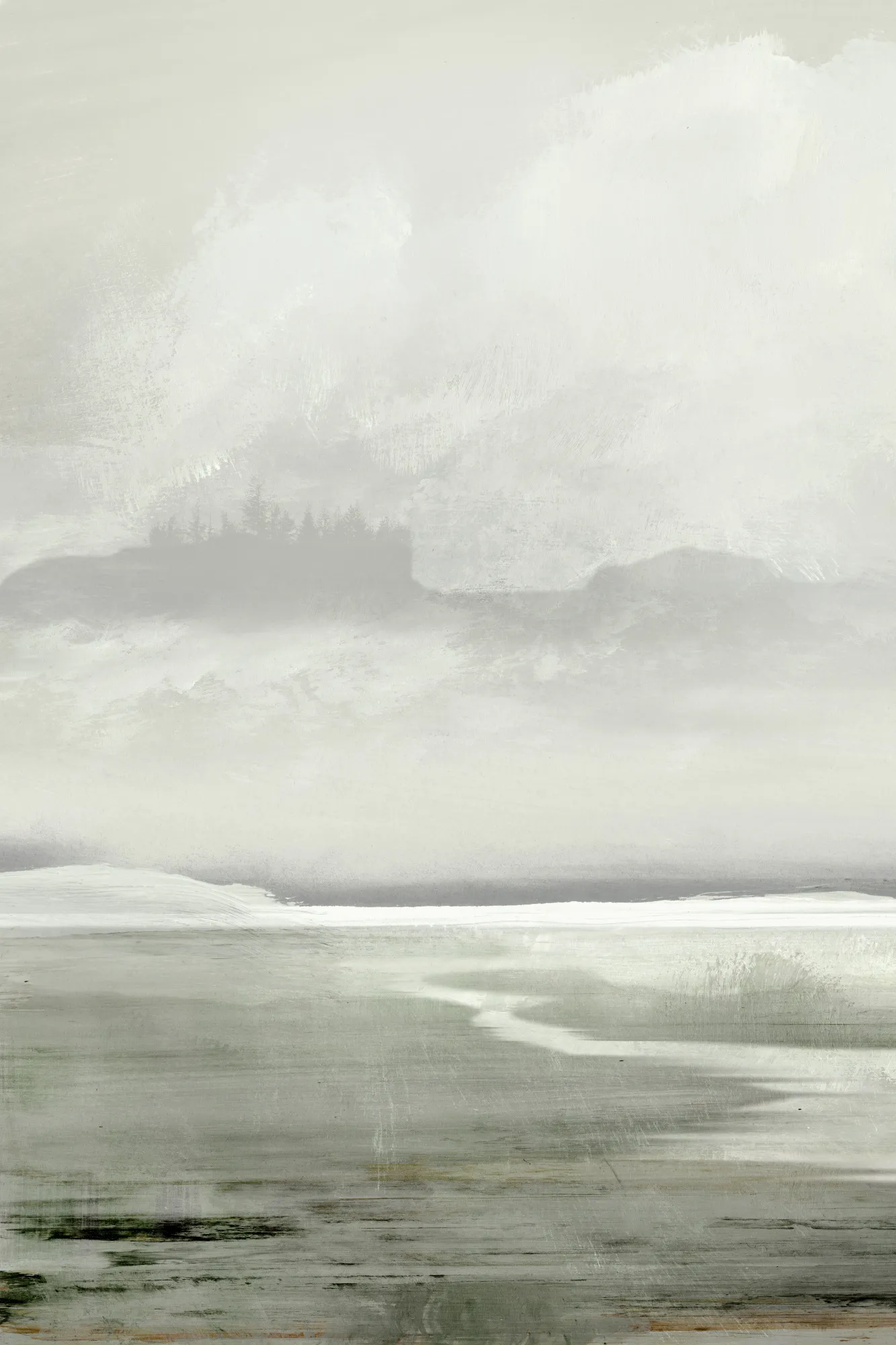 Vertical lakescape with soft brush strokes by dan hobday