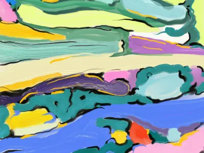 Vibrant flowing energy landscape illustration