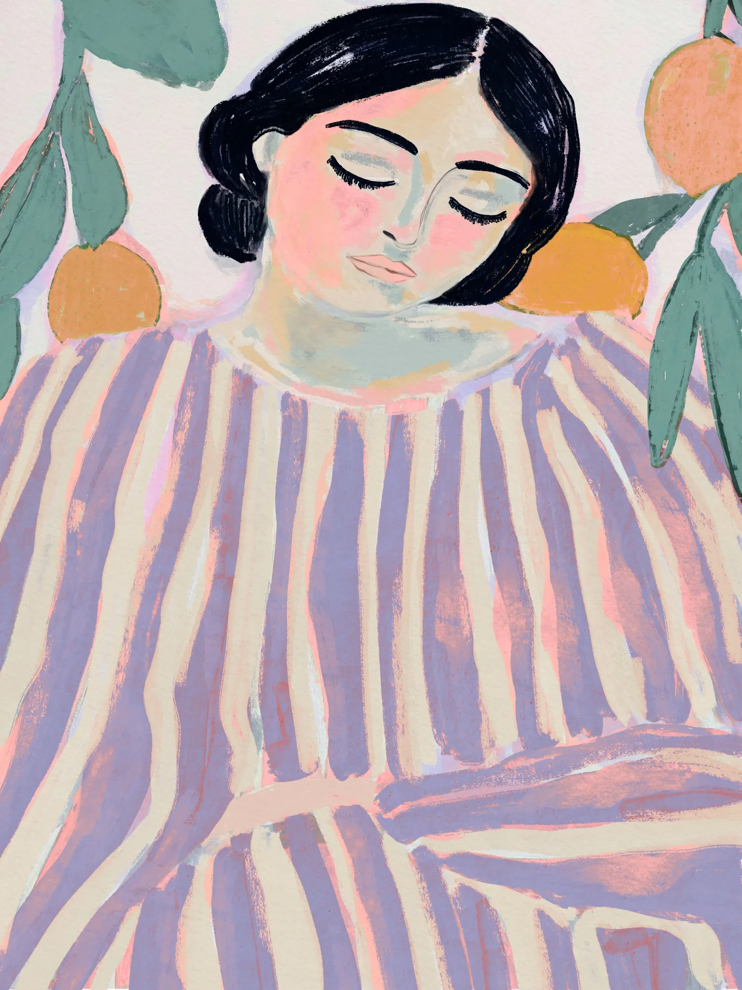 Tranquil stripes portrait in soft pastels