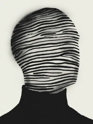 Abstract head wrapped in black and white stripes
