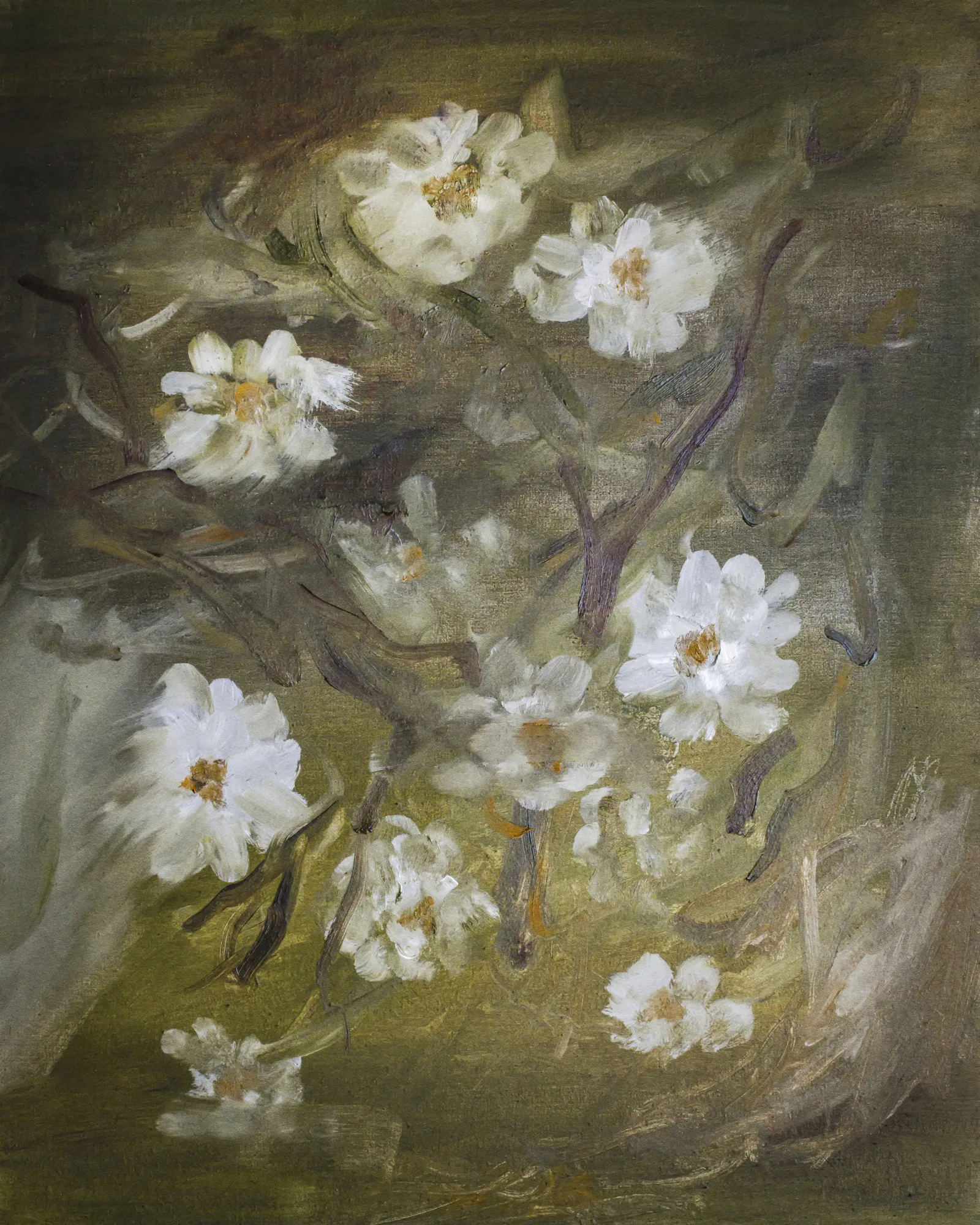 Moss roses vertical floral illustration by emily tingey