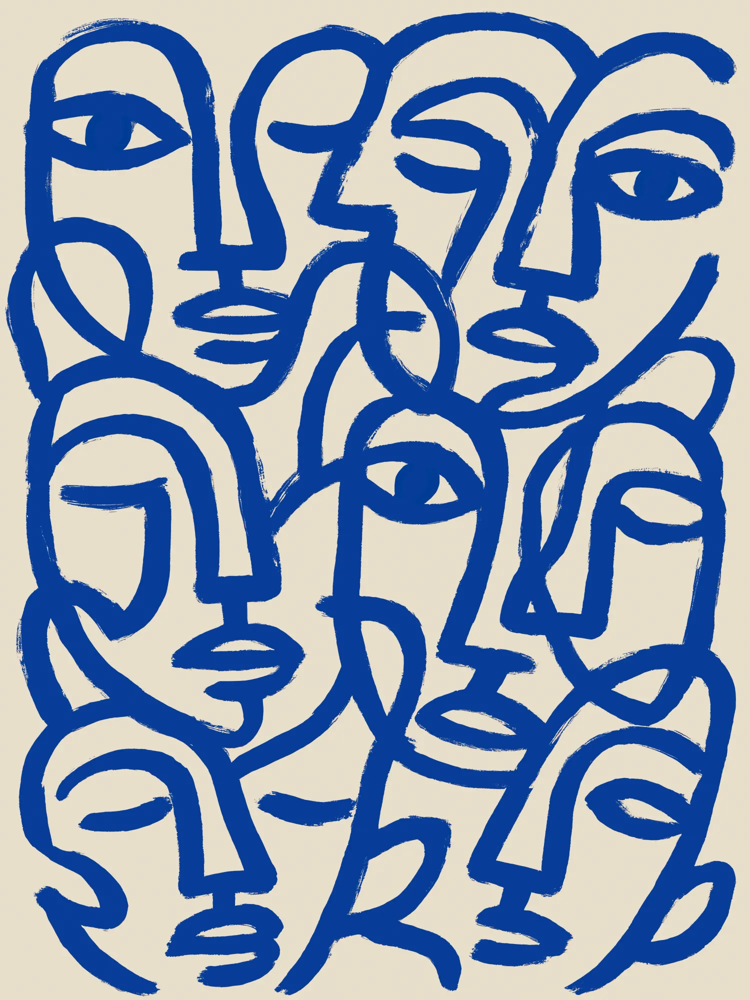 Entangled faces in line drawing style