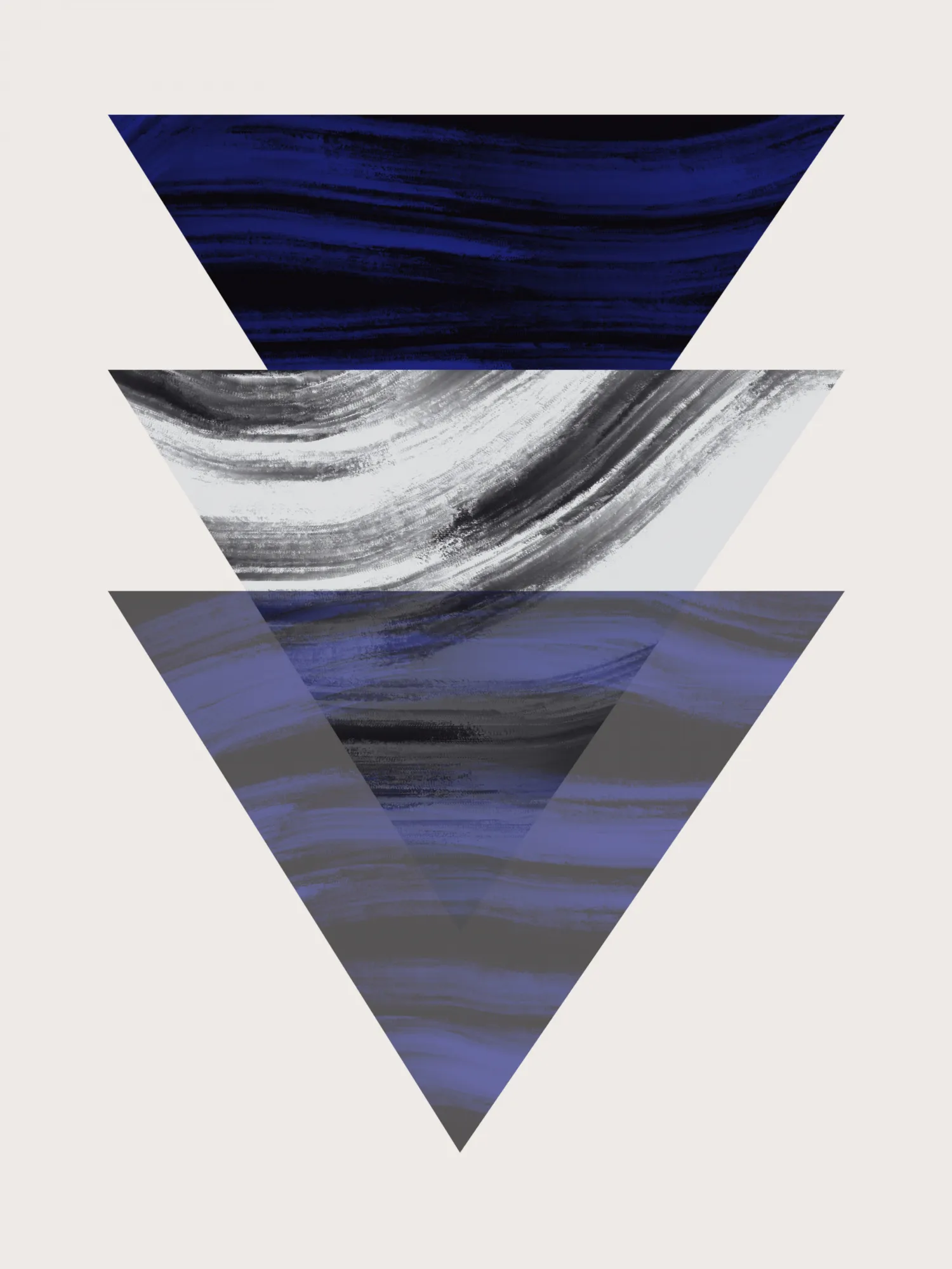 Three triangular geometric in blue and grey