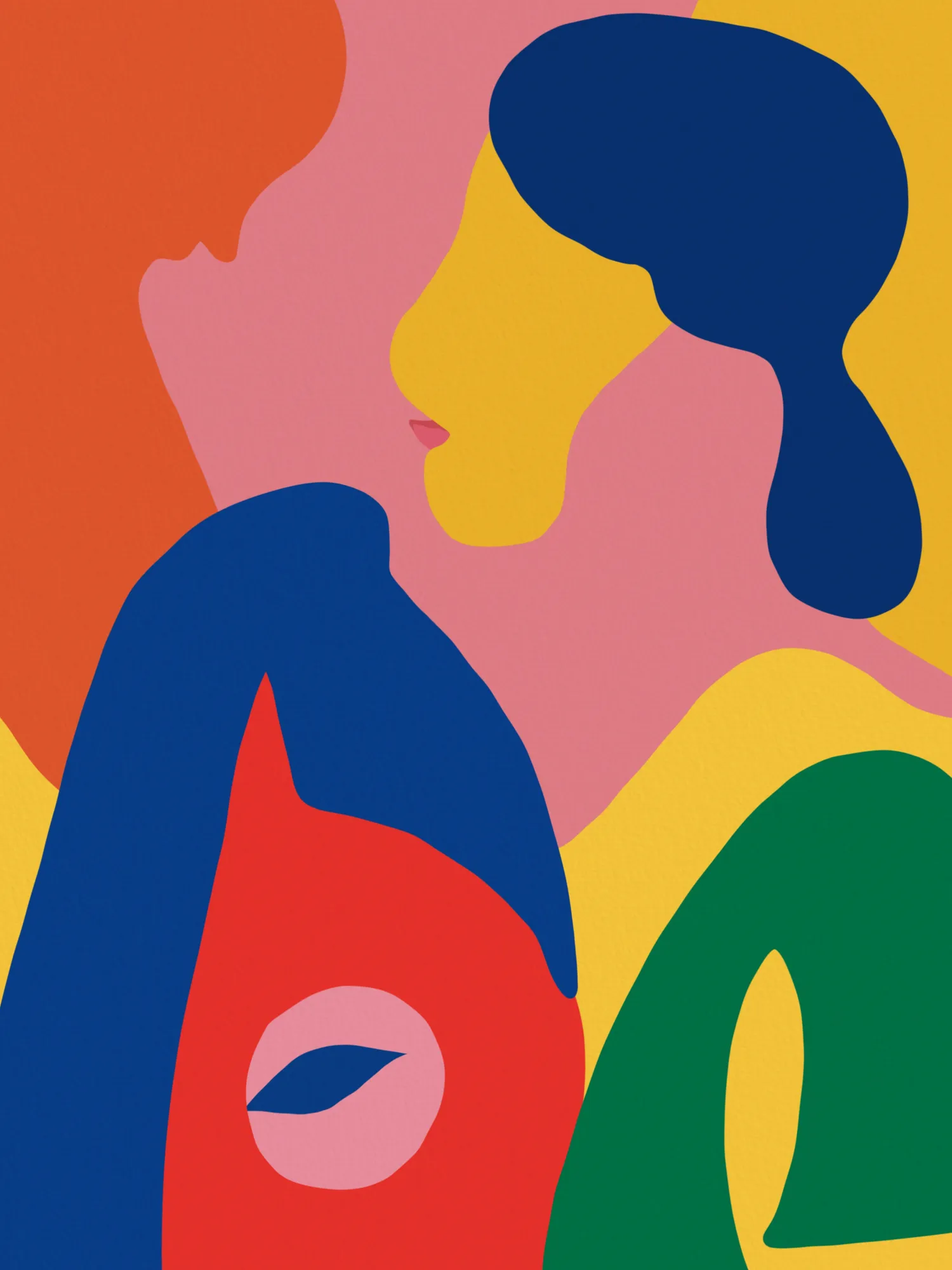 Essence of human connection through bold colorblock faces