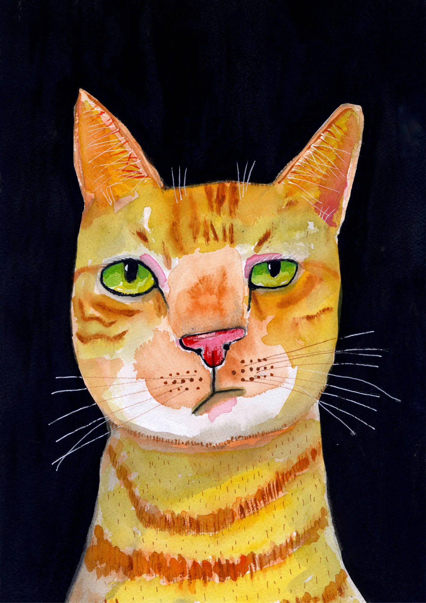 Ginger cat portrait in watercolor by sharyn bursic