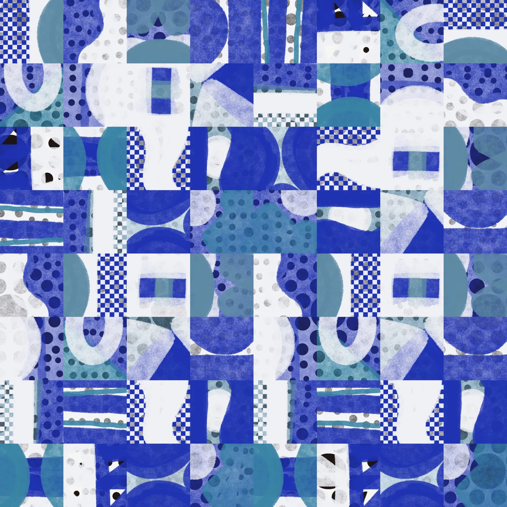 Mid century grid pattern five in blue