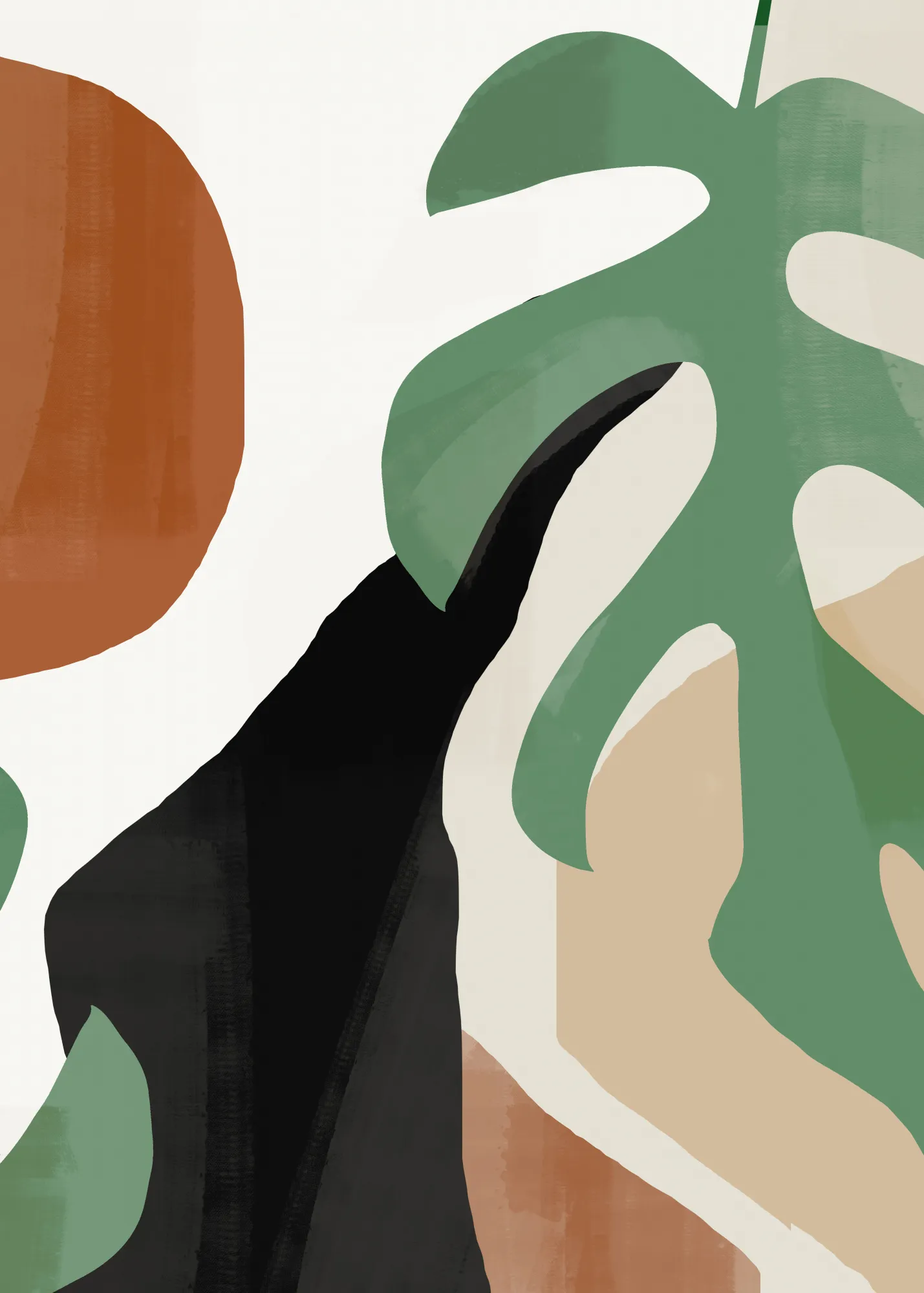 Abstract art tropical leaves in green tones