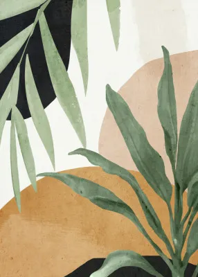 Abstract art tropical leaves in green tones