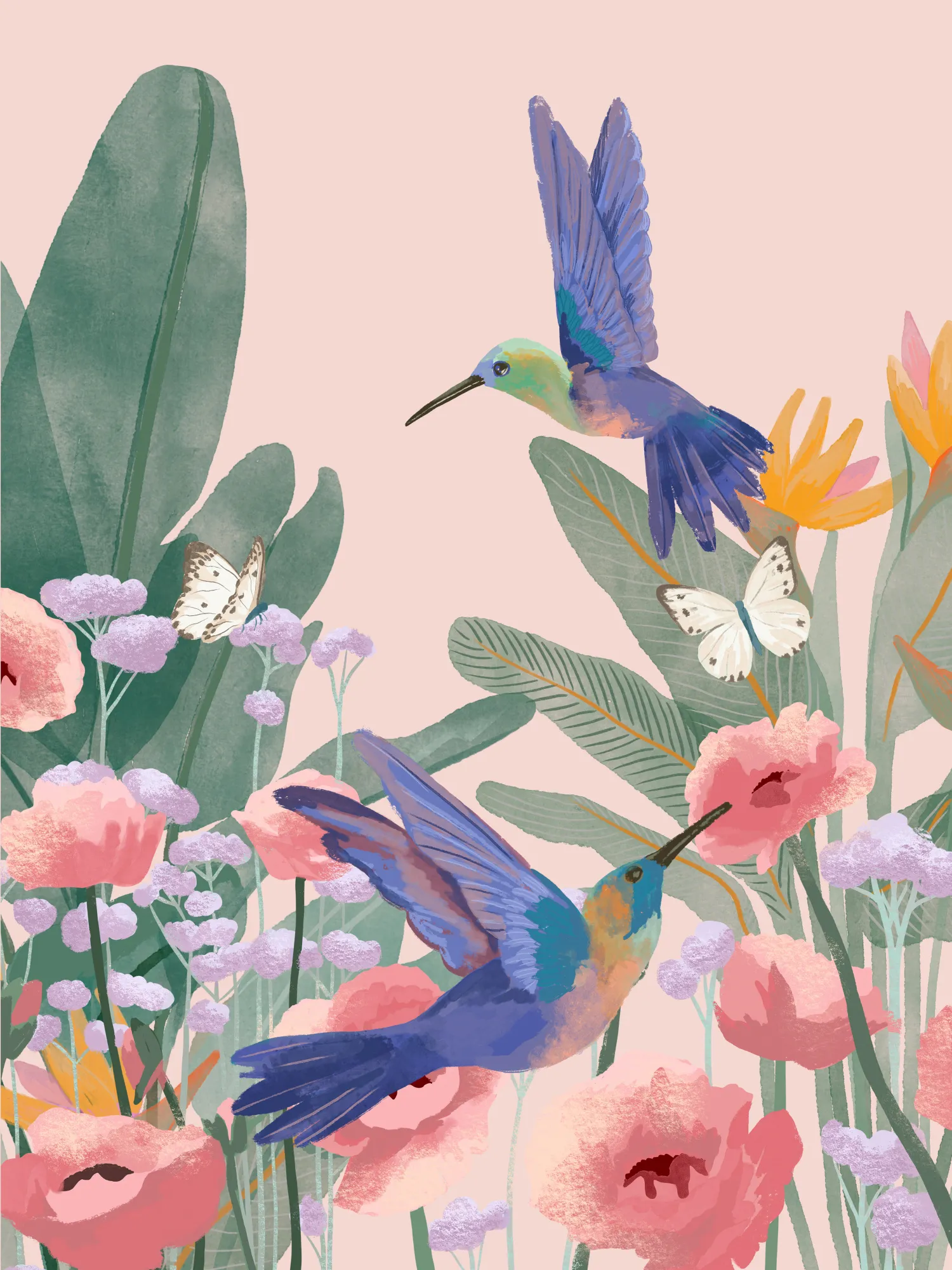 Hummingbirds in tropical bloom by goed blauw
