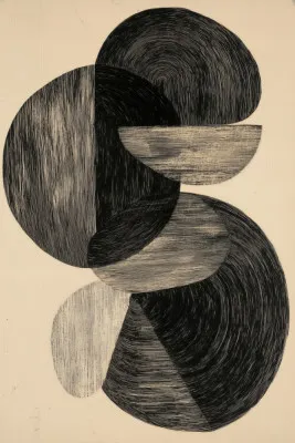 Black freeform abstract with circle geometry