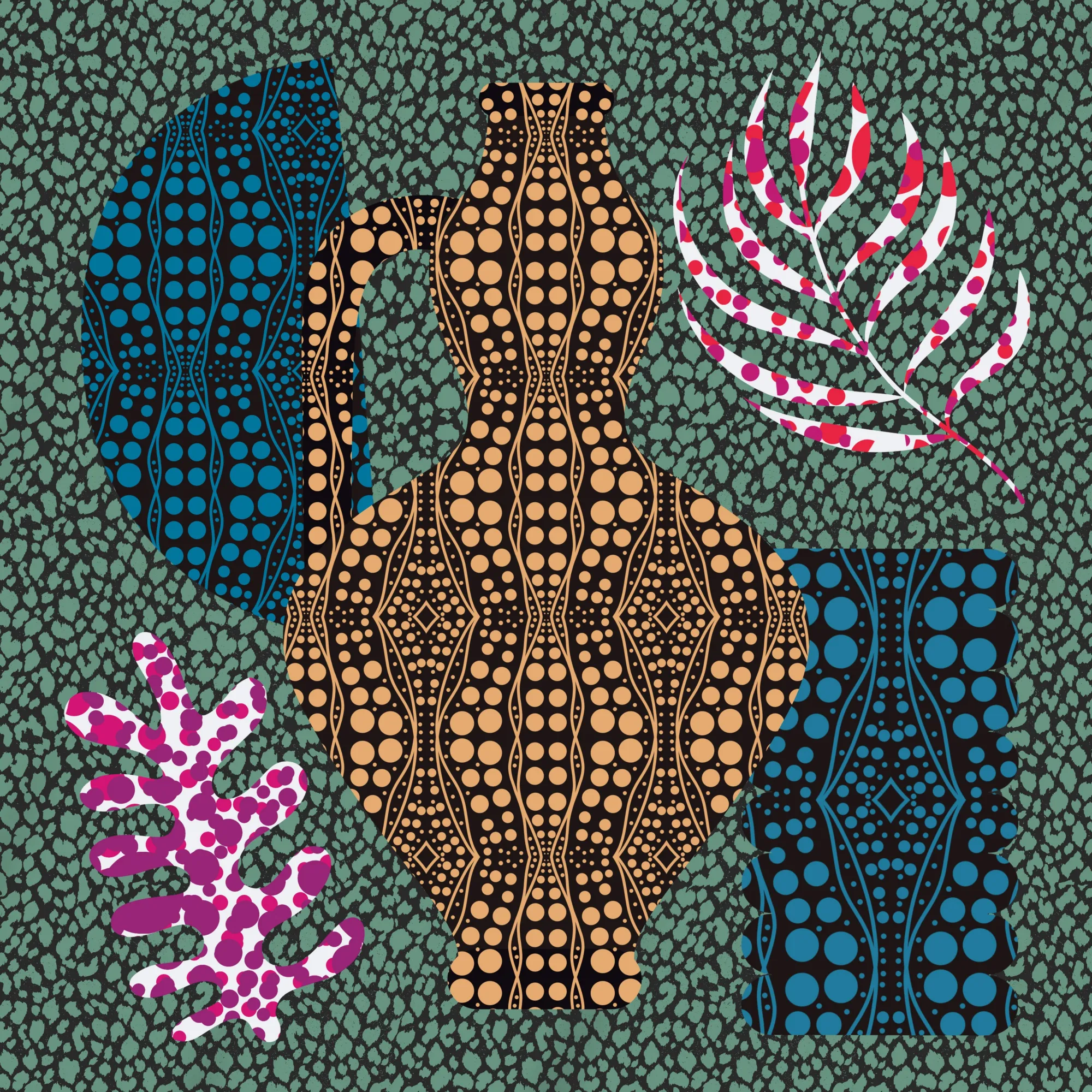 Mosaic bohemian composition in blue tones