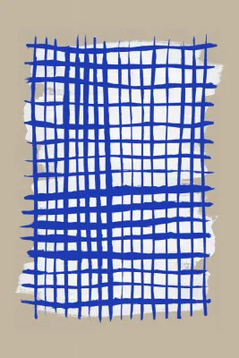 Blue grid abstraction with beige background