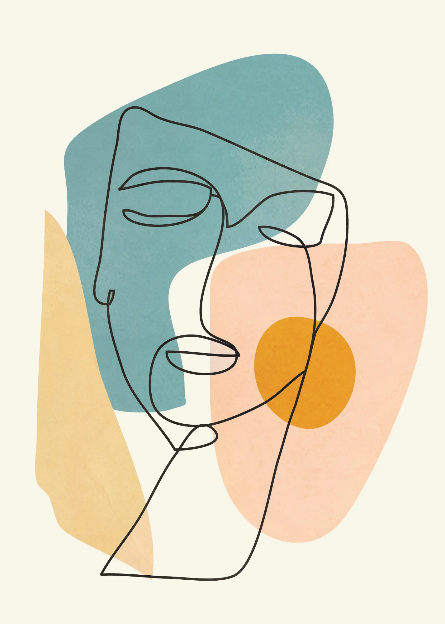 Abstract faces in soft pastel tones