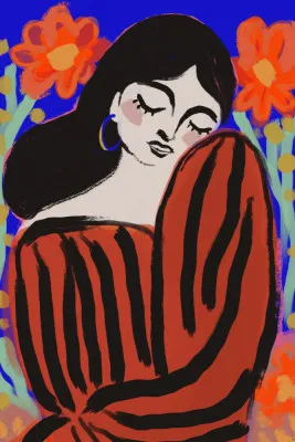 Vibrant serenity with a red dress silhouette