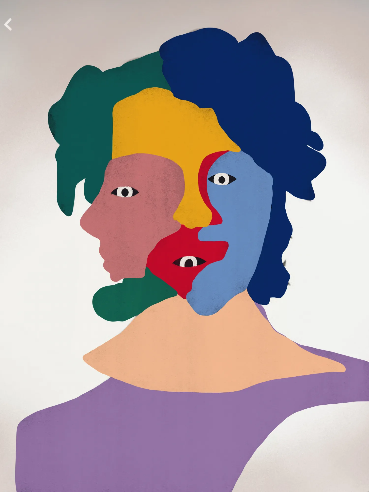 Vibrant overlapping faces in bold colors