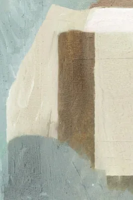 Abstract coastal scene in blue and beige tones