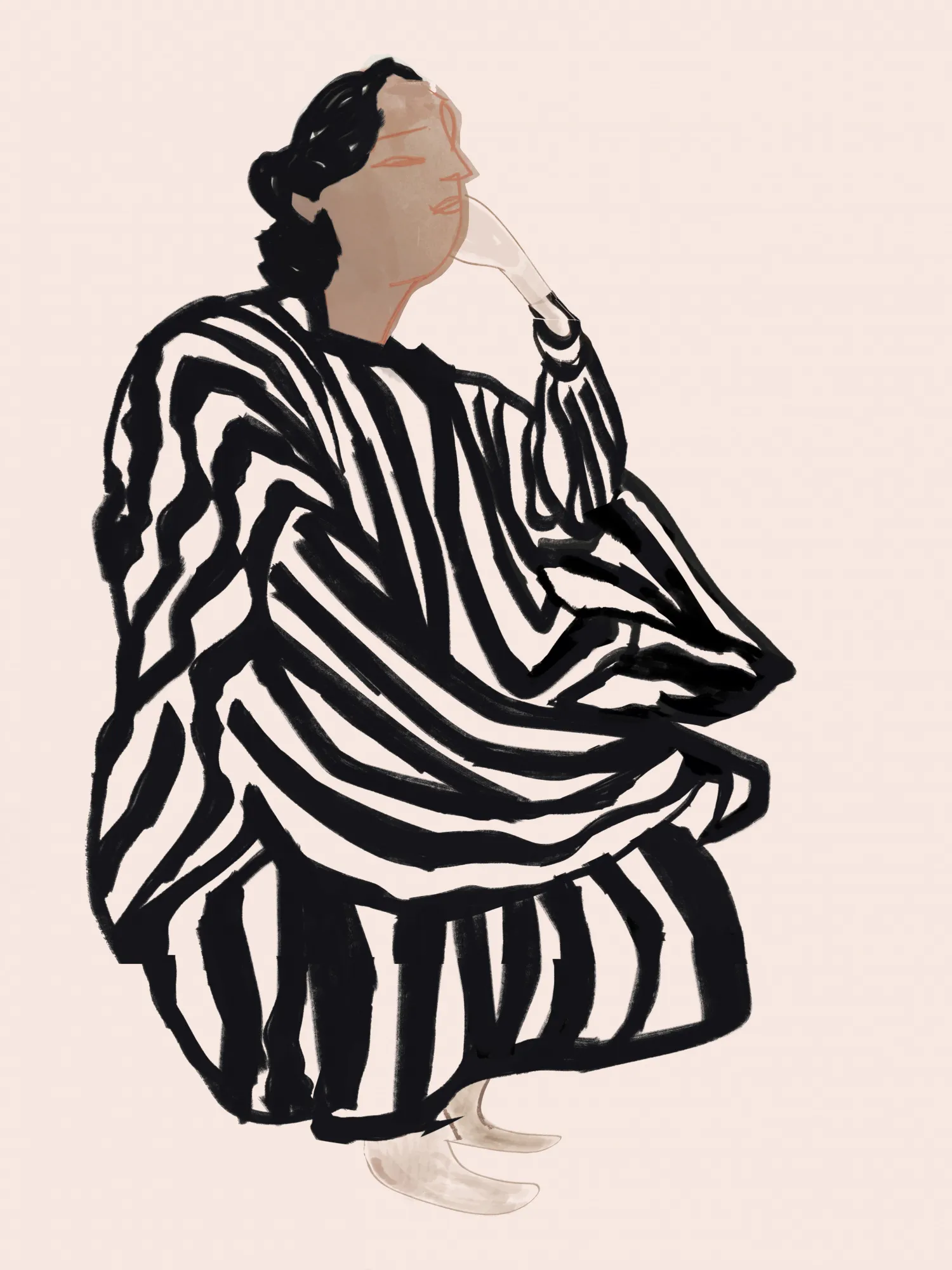 Female figure in striped pajamas