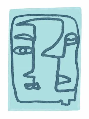 Blue abstract faces by sharyn bursic