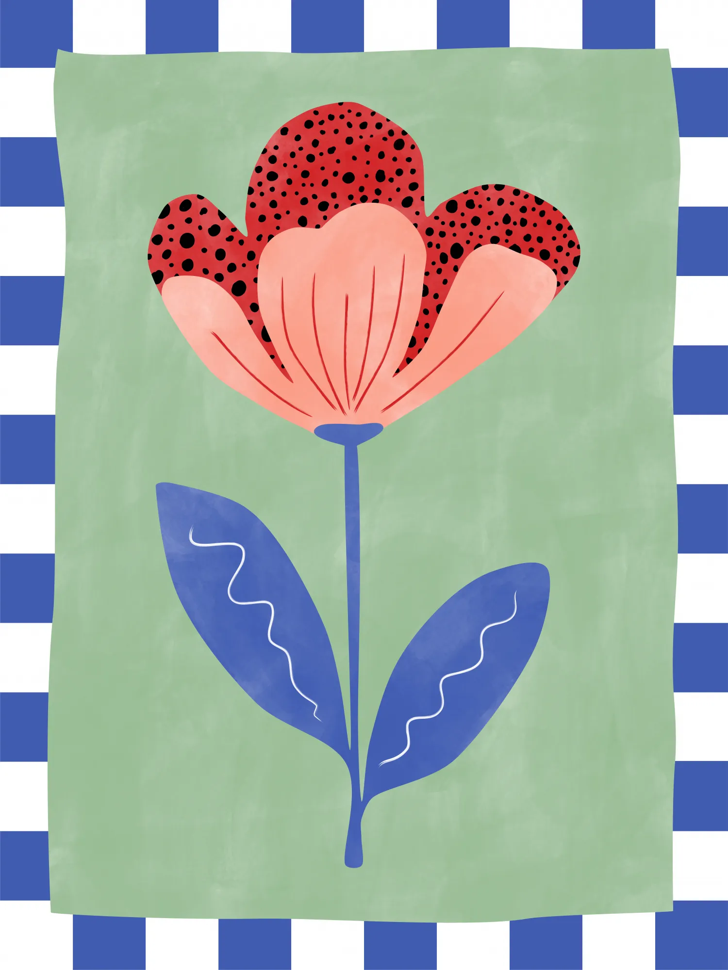 Stylized flower with red petals and black dots