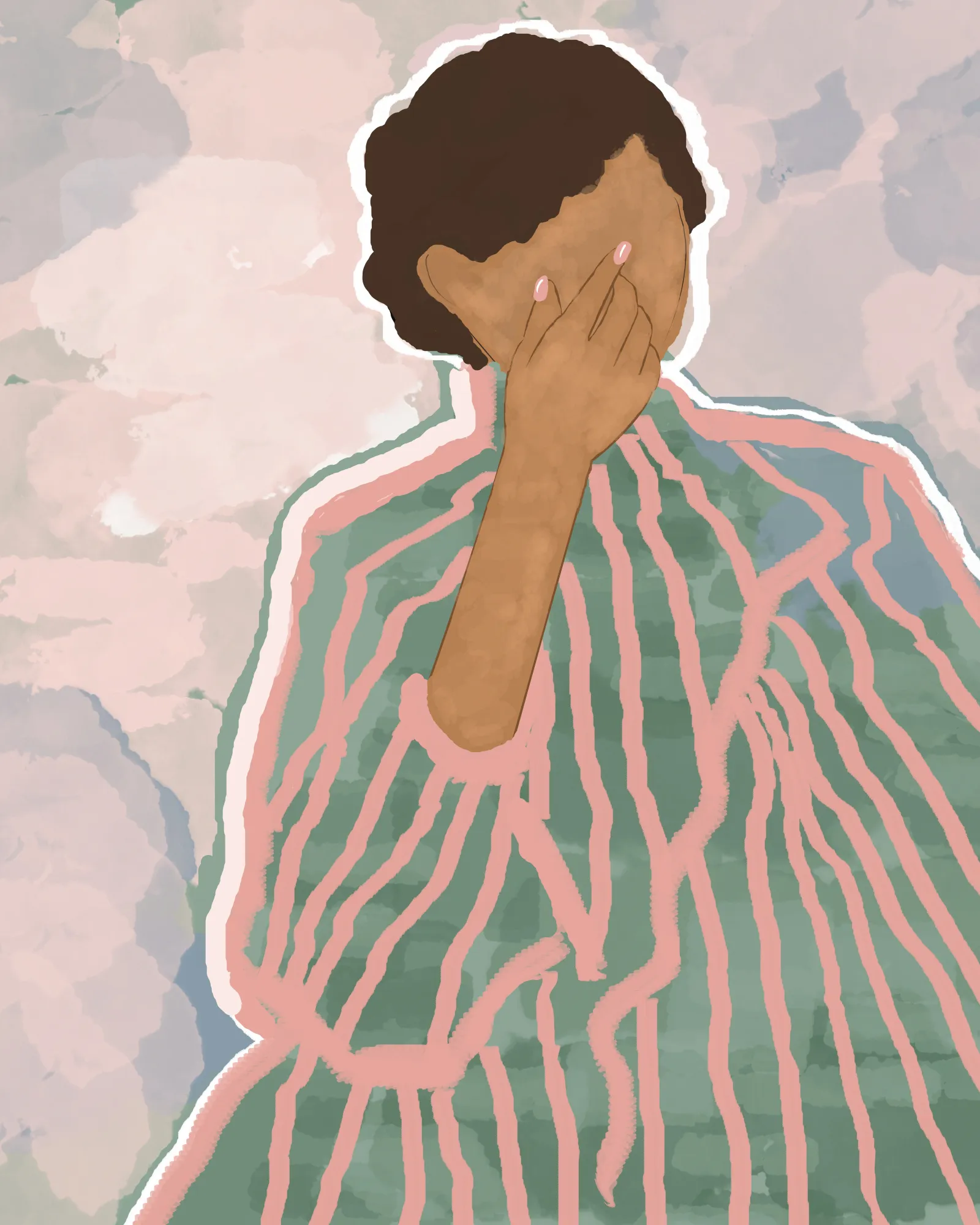 Woman with stripes in pink and green